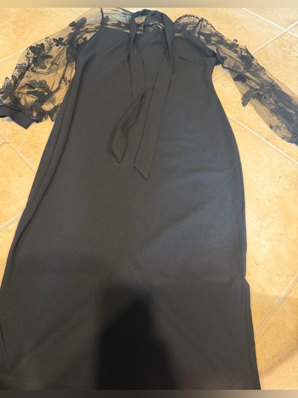 Black Lace-Sleeve Women’s Dress